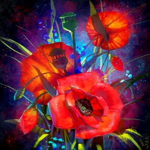 Preview wallpaper poppies, art, flowers, bouquet, red