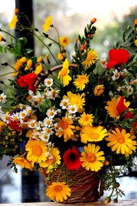 Preview wallpaper poppies, daisies, flowers, basket, bouquet