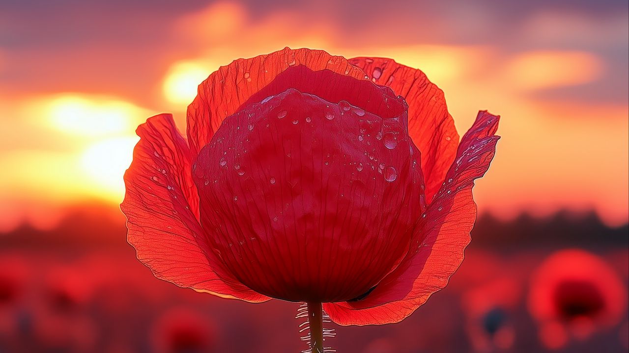 Wallpaper poppy, flower, field, sunset