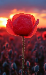 Preview wallpaper poppy, flower, field, sunset