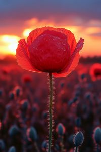 Preview wallpaper poppy, flower, field, sunset