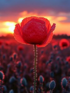 Preview wallpaper poppy, flower, field, sunset