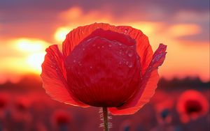 Preview wallpaper poppy, flower, field, sunset