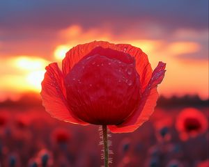 Preview wallpaper poppy, flower, field, sunset