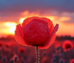 Preview wallpaper poppy, flower, field, sunset