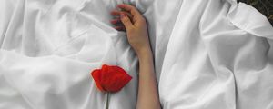 Preview wallpaper poppy, hands, flower, cloth, handsomely