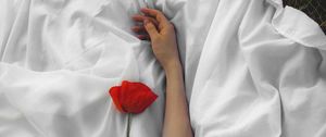 Preview wallpaper poppy, hands, flower, cloth, handsomely