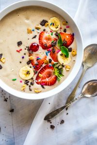 Preview wallpaper porridge, berries, chocolate, bowl, breakfast, dessert