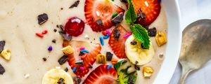 Preview wallpaper porridge, berries, chocolate, bowl, breakfast, dessert