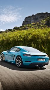 Preview wallpaper porsche, 718, cayman, blue, side view