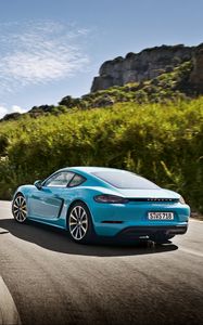 Preview wallpaper porsche, 718, cayman, blue, side view