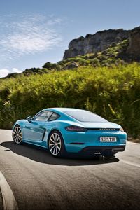 Preview wallpaper porsche, 718, cayman, blue, side view