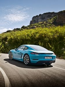 Preview wallpaper porsche, 718, cayman, blue, side view