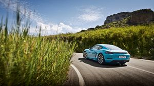 Preview wallpaper porsche, 718, cayman, blue, side view