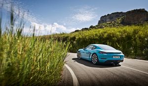 Preview wallpaper porsche, 718, cayman, blue, side view