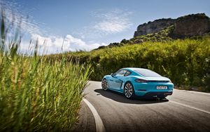 Preview wallpaper porsche, 718, cayman, blue, side view