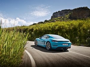 Preview wallpaper porsche, 718, cayman, blue, side view