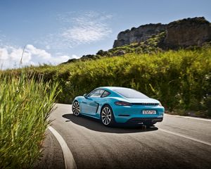 Preview wallpaper porsche, 718, cayman, blue, side view