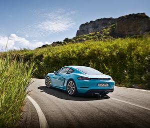 Preview wallpaper porsche, 718, cayman, blue, side view