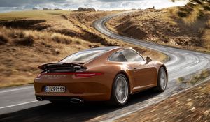 Preview wallpaper porsche, 911, carrera 4, coupe, car, rear view, road