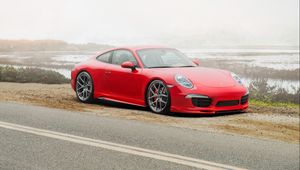 Preview wallpaper porsche, 911, carrera 4s, red, side view