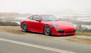 Preview wallpaper porsche, 911, carrera 4s, red, side view