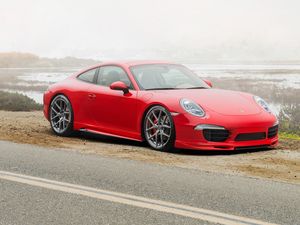 Preview wallpaper porsche, 911, carrera 4s, red, side view