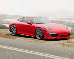 Preview wallpaper porsche, 911, carrera 4s, red, side view