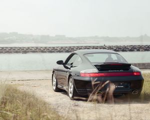 Preview wallpaper porsche 911 carrera 4s, porsche, car, sportscar, black, rear view, promenade