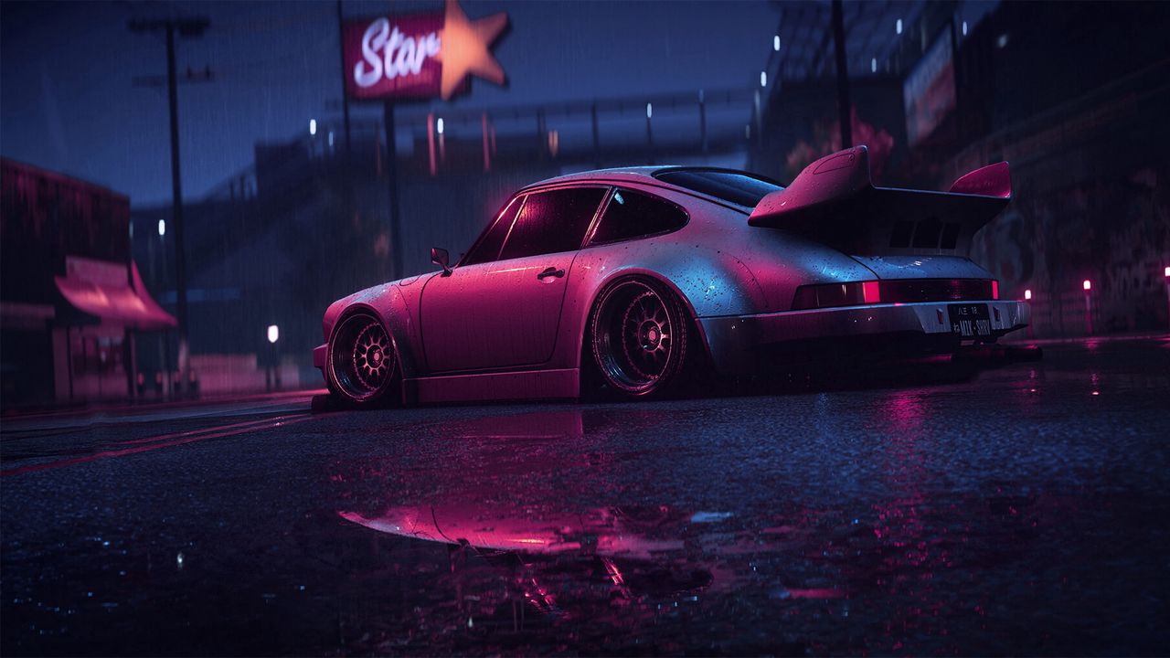 Wallpaper porsche 911 carrera rsr, porsche, sports car, old, tuning, night, neon