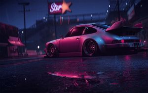 Preview wallpaper porsche 911 carrera rsr, porsche, sports car, old, tuning, night, neon