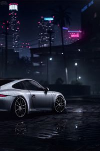 Preview wallpaper porsche 911 carrera s, porsche, sportscar, gray, wet, side view, night