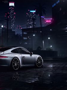 Preview wallpaper porsche 911 carrera s, porsche, sportscar, gray, wet, side view, night