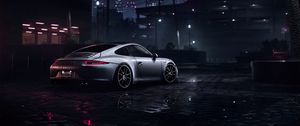 Preview wallpaper porsche 911 carrera s, porsche, sportscar, gray, wet, side view, night