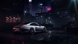 Preview wallpaper porsche 911 carrera s, porsche, sportscar, gray, wet, side view, night