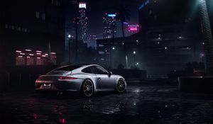 Preview wallpaper porsche 911 carrera s, porsche, sportscar, gray, wet, side view, night