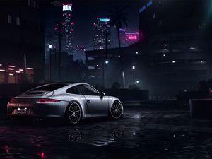 Preview wallpaper porsche 911 carrera s, porsche, sportscar, gray, wet, side view, night