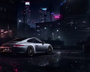 Preview wallpaper porsche 911 carrera s, porsche, sportscar, gray, wet, side view, night