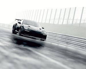 Preview wallpaper porsche 911 gt2 rs, porsche 911, porsche, sports car, racing, fog