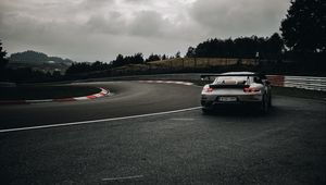 Preview wallpaper porsche 911 gt2 rs, porsche, car, sports car, gray, rear view, track