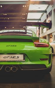 Preview wallpaper porsche 911 gt3 rs, porsche 911, porsche, green, rear view