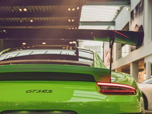 Preview wallpaper porsche 911 gt3 rs, porsche 911, porsche, green, rear view