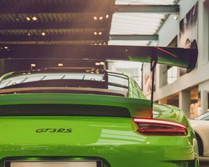 Preview wallpaper porsche 911 gt3 rs, porsche 911, porsche, green, rear view