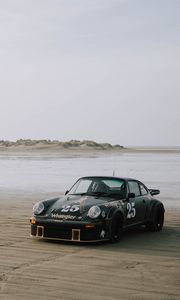 Preview wallpaper porsche 911, porsche, car, sportscar, black, beach