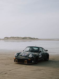 Preview wallpaper porsche 911, porsche, car, sportscar, black, beach