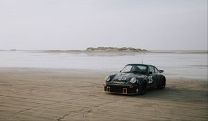 Preview wallpaper porsche 911, porsche, car, sportscar, black, beach