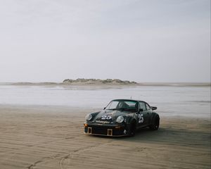 Preview wallpaper porsche 911, porsche, car, sportscar, black, beach