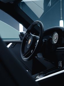 Preview wallpaper porsche 911, porsche, car, steering wheel, interior