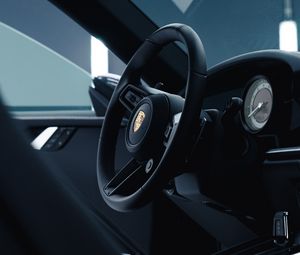 Preview wallpaper porsche 911, porsche, car, steering wheel, interior