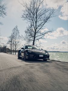 Preview wallpaper porsche 911, porsche, car, black, speed, road